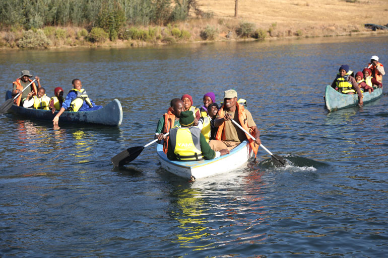 Learners enjoy canoeing as part of the First Lady’s Boys and Girls Mentorship Camp
