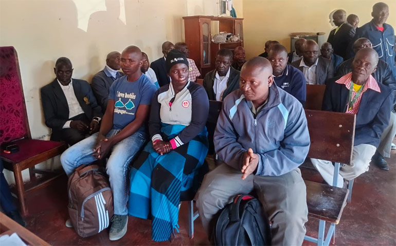(From left) Taurai Mukaratirwa, his wife Edna Masango and Farai Muchencje at Chief Makoni's community court
