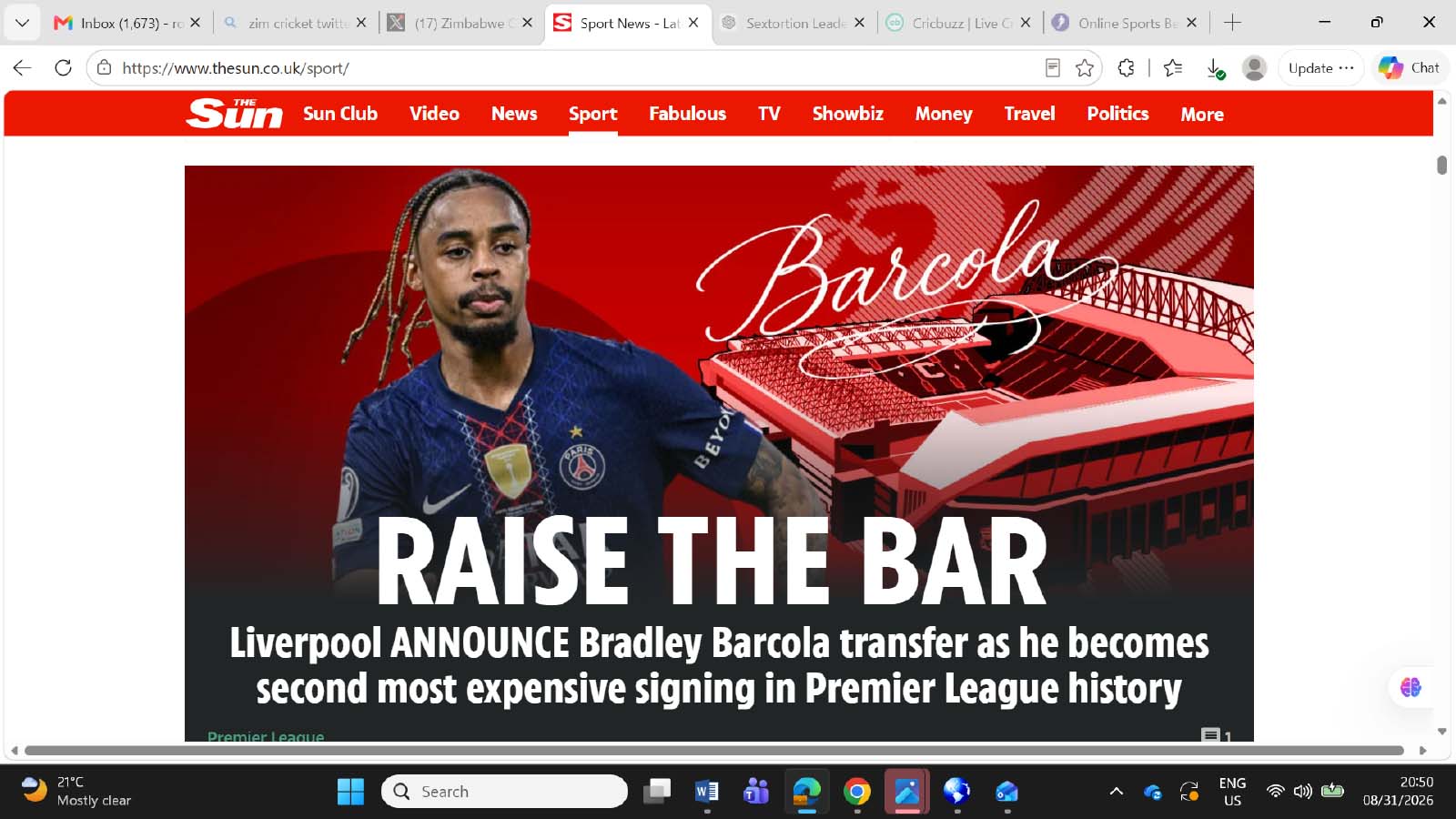 LIVERPOOL have announced the bombshell signing of Bradley Barcola from Paris Saint-Germain.