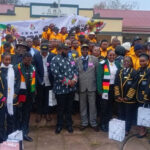 Minister of State for Manicaland Provincial Affairs and Devolution Advocate Misheck Mugadza poses for a group photo with Team Manicaland during the official send-off ceremony for the 2026 National Youth Games on Wednesday
