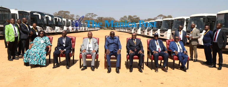 Vice President (Rtd Col) Kembo Mohadi this morning commissioned 55 buses for the Public Service Commission (PSC) in Mutare. - Picture: Nyasha Chawatama