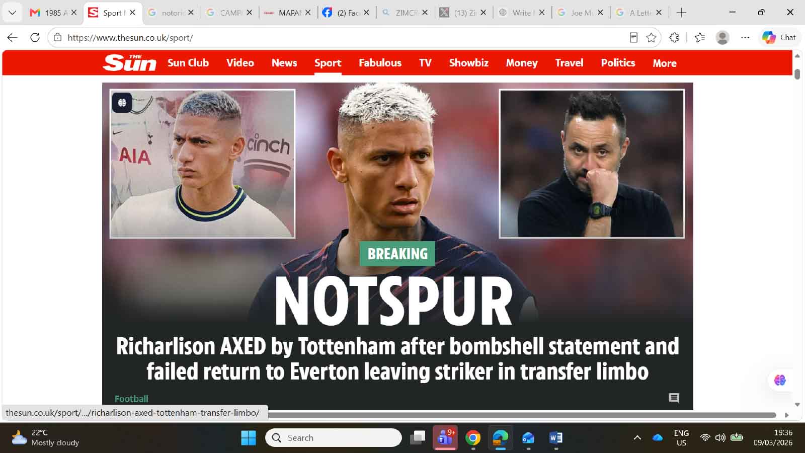 LONDON. – Richarlison has been left out of Tottenham’s Premier League squad as they prepare to sell the Brazilian.