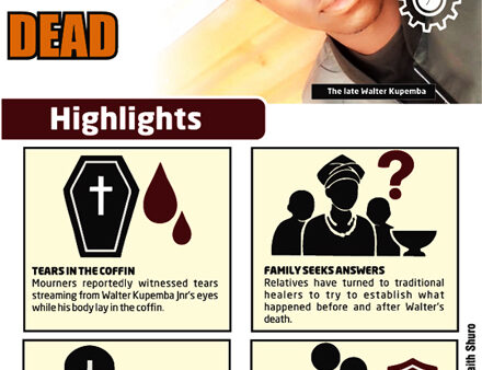 TEARS IN THE COFFIN . . . dead man weeps at own funeral
