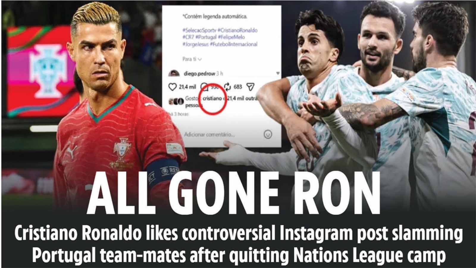 CRISTIANO RONALDO has liked Felipe Melo’s controversial Instagram post slamming his Portugal team-mates amid his fallout with boss Jorge Jesus.
