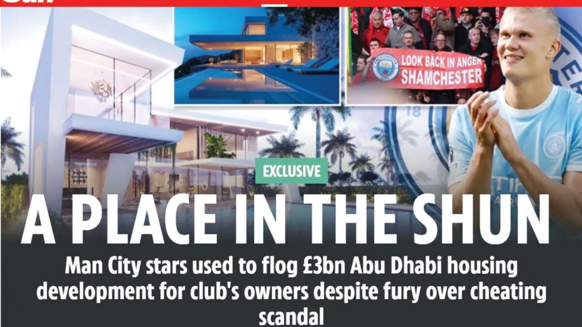 MANCHESTER City stars are being used to flog a £3billion Abu Dhabi luxury housing development despite the furore over the cheating scandal.