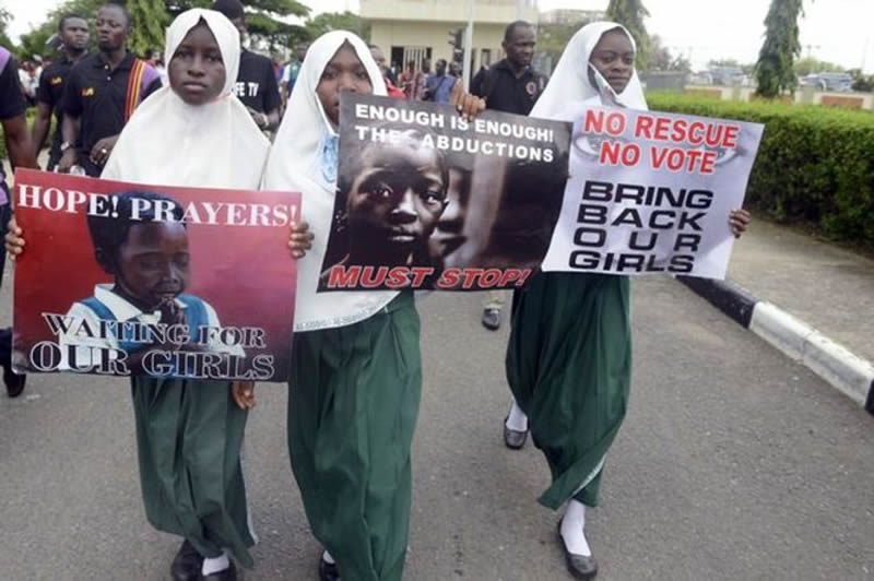 Young girls protest against Boko Haram