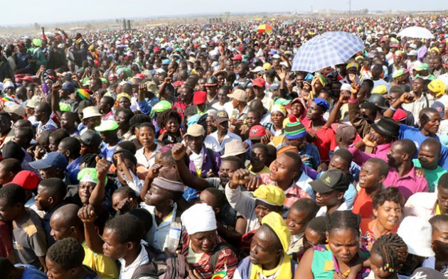 Part of the bumper crowd that thronged Mkoba for the 7th leg of the zanu-pf Presidential Youth Interface rallies in Gweru yesterday. — (See President’s speech on Page 6 and more pictures on Page 7). — (Picture by Tawanda Mudimu)