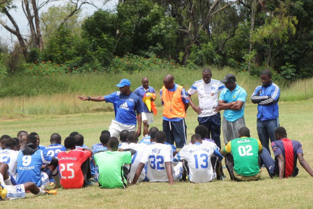 NEW BROOM . . . Dynamos’ newly-appointed assistant coach Biggie Zuze addresses players before their training session in Harare yesterday. — (Picture by Paul Mundandi)