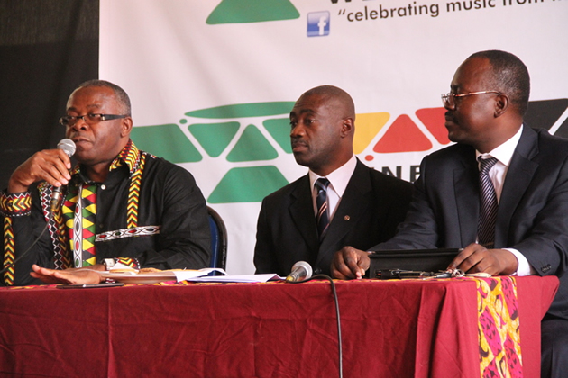 Wene Awards panellists Daves Guzha (Left), Ray Mawerera and Nicolas Moyo, deputy director of National Arts Council of Zimbabwe