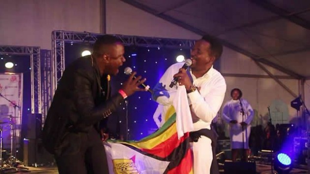 Tatenda Mahachi (left) and S’fiso Ncwane on stage at the festival