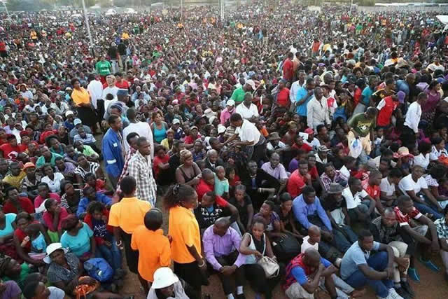 Section of the crowd at a Prophetic Healing and Deliverance (PHD) event in Kwekwe