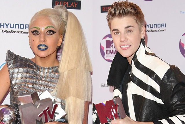 Lady Gaga ,Justin Bieber at MTV EMAs in 2011