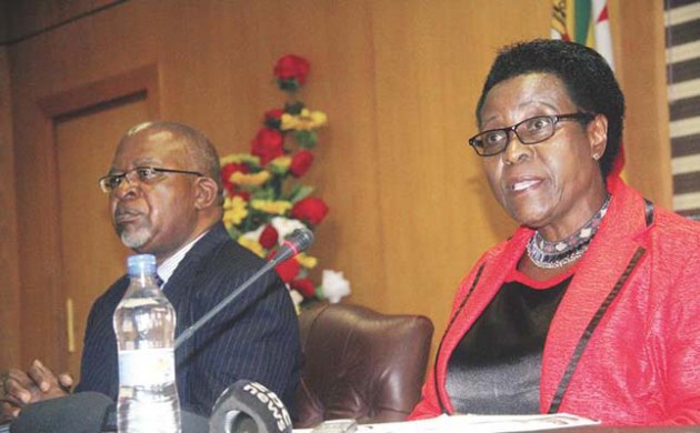 National Peace and Reconciliation Commission deputy chairperson Commissioner Lillian Chigwedere (right) flanked by Commisioner Geoffrey Chada during a press conference at Munhumutapa Building in Harare yesterday. — Picture by Munyaradzi Chamalimba