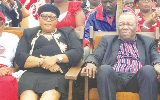 IN HAPPIER TIMES . . . MDC-T president Morgan Tsvangirai (right) with one of his three vice presidents Thokozani Khupe during a rally