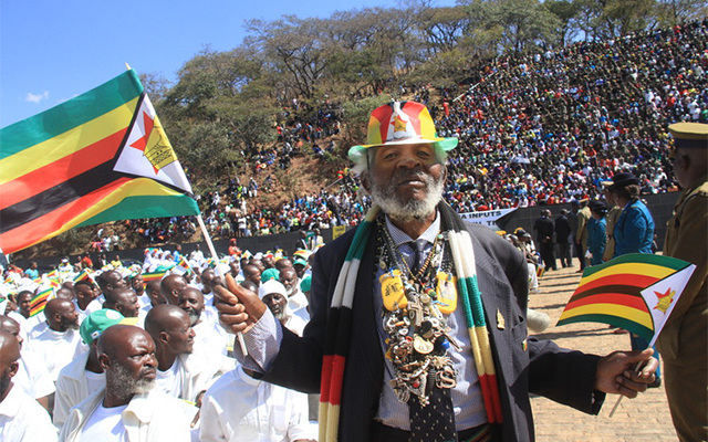 This picture collage (clockwise) shows Mukoma Howard at this year's Heroes Day commemorations last month; attending the burial of Dr Felix Muchemwa at the national shrine in April this year and posing next to his collection of memorabilia from various State and zanu-pf functions at his house