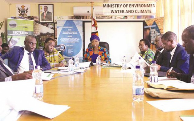Water, Environment and Climate Minister Oppah Muchinguri-Kashiri addresses ministers of State for provincial affairs on the six command initiatives in Harare yesterday. - (Picture by Innocent Makawa)