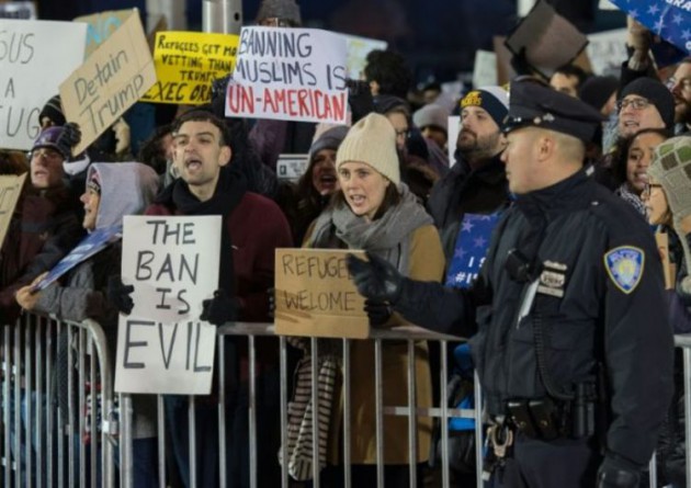 Protesters gather at JFK International Airport, New York, against US President Donald Trump’s executive order to ban travellers from certain Muslim-majority countries. — AFP