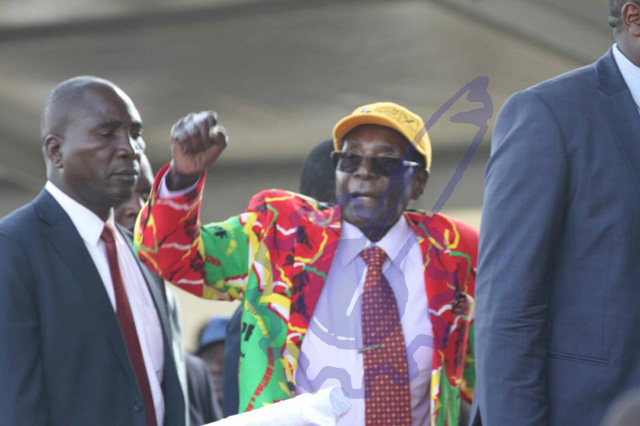 President Mugabe on arrival at Mucheke Stadium earlier in the day.