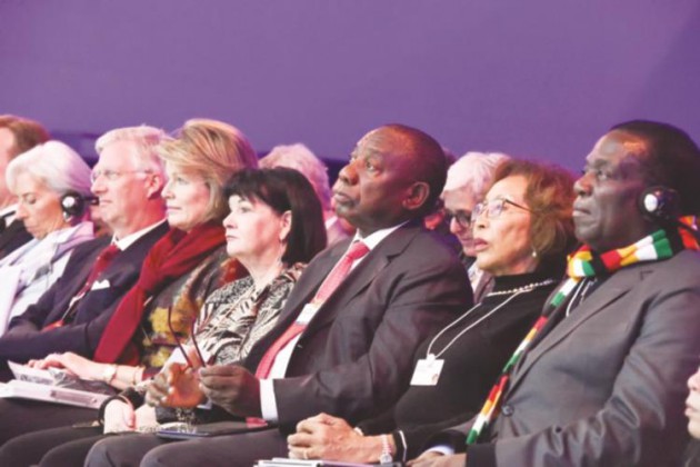 President Mnangagwa (right), South African Vice President and ANC leader Cyril Ramaphosa and other dignitaries follow proceedings at the ongoing 48th World Economic Forum in Davos, Switzerland. — Agencies