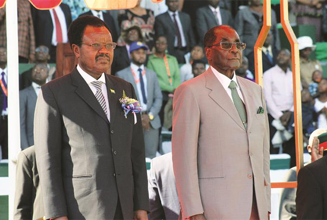 President Mugabe with Sierra Leone Vice President Victor Bockarie Foh s at the Harare Agricultural Show before prize presentations yesterday. — Picture by John Manzongo