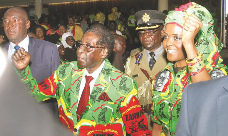President Mugabe, who is also zanu-pf President and First Secretary and Women’s League Secretary First Lady Amai Grace Mugabe arrive for the organ’s National Assembly meeting in Harare yesterday