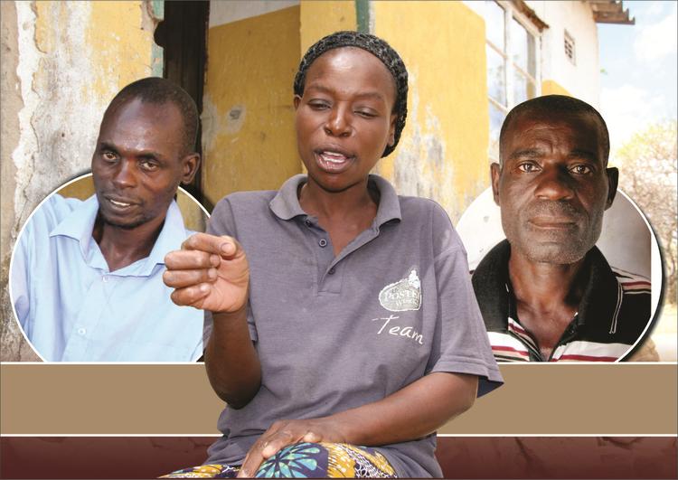 Jack Chako (centre) and her two husbands, Michael Hwita (left) and Lifford Chimoto