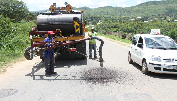 Department of Roads employees rehabilitate the Mutare-Vumba Road on Tuesday
