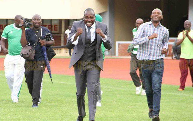 PRICELESS MOMENTS . . . CAPS United president Farai Jere, seen here celebrating his team’s success over TP Mazembe in the Champions League last year, says the Green Machine will miss such great moments this year as they will not be part of the biggest inter-club football tournament in Africa