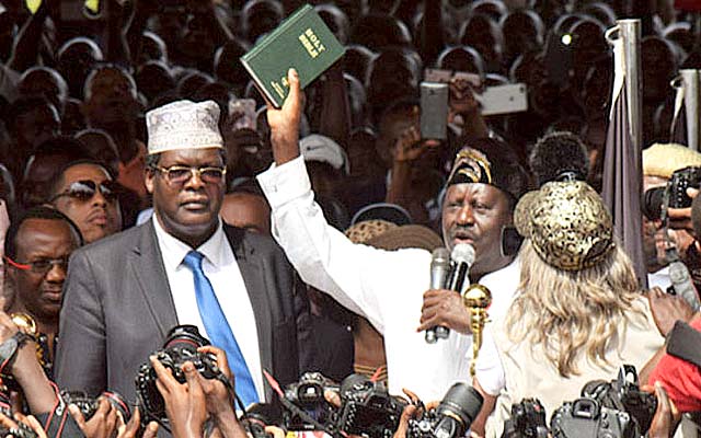 Kenya’s opposition leader Raila Odinga declared himself as the people’s president at a parallel ‘inauguration’ in Uhuru Park, next to Nairobi’s main business district yesterday. — Capital News