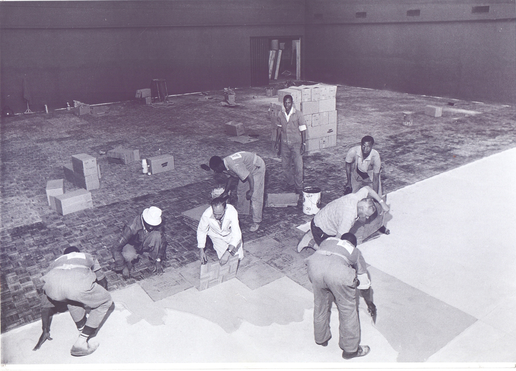 Workers busy during construction of the National Art Gallery in the 1950s