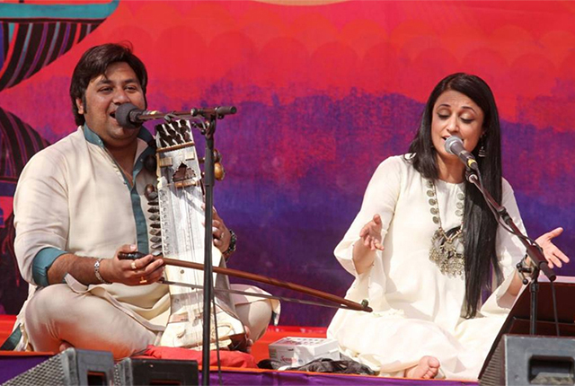 Sonam Kalra (right) performs one of her songs