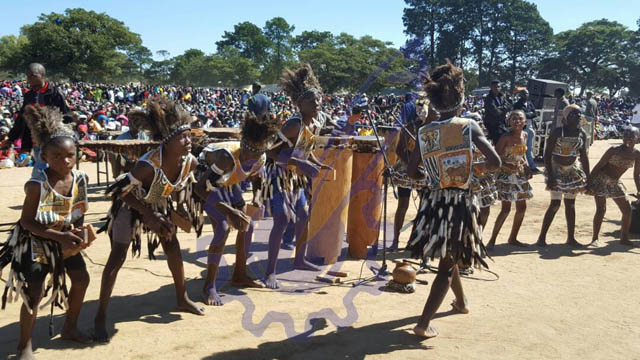 Traditional dancers entertain the gathered party supporters. Picture by Simiso Mlevu