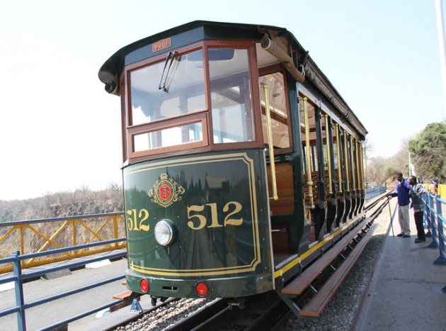 A train used to transport tourists between Zimbabwe and Zambia along Victoria Falls Bridge
