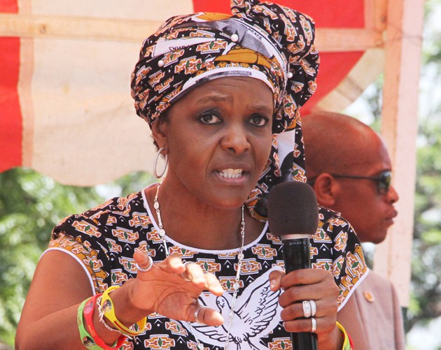 First Lady Amai Grace Mugabe, who is also zanu-pf Secretary for Women’s Affairs, addresses supporters ahead of yesterday’s Politburo meeting