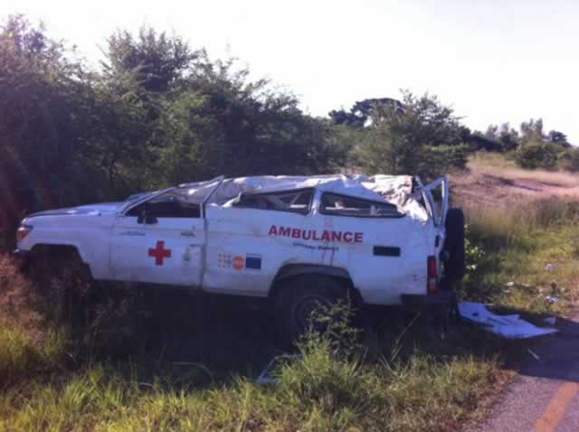 The wreckage of an ambulance which claimed two lives in Chiredzi on Wednesday morning