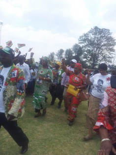First Lady Amai Grace Mugabe and Cde Oppah Muchinguri arriving at Rudhaka Stadium in Marondera.