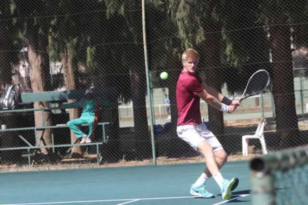 GIANT-KILLER . . . Zimbabwe’s Benjamin Lock returns the ball on his way to victory during yesterday’s second round of the ITF Futures F1 pro-circuit tennis tournament at Harare Sports Club. — (Picture by Rumbie Bwanya)