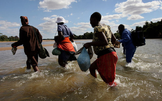 Zimbabweans wade across the Limpopo River on their way to South Africa. - (File pic)