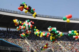 Balloons released into the air in celebration of the inauguration of President Mugabe
