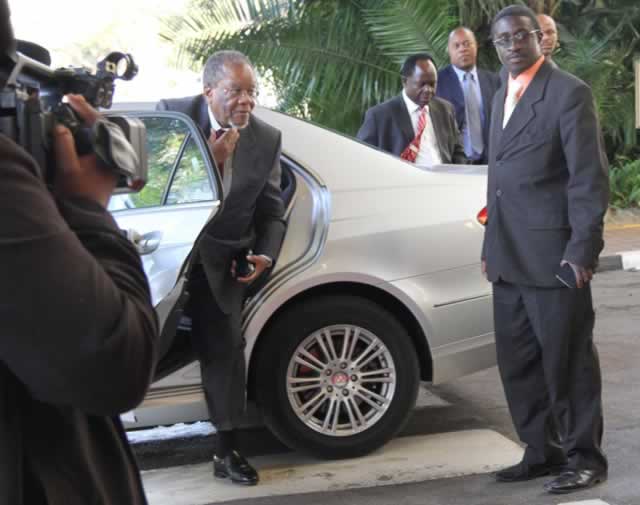Swaziland Prime Minister Barnabas Sibusiso Dlamini upon arrival at the Rainbow Towers Hotel today.
