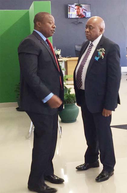 Zimpapers Board Chairman and CEO having a discussion in the Manica Post newsroom 