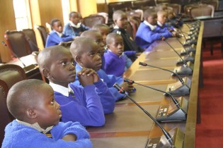 CHILDREN FROM BUDIRIRO PRIMARY SCHOOL IN GWERU SEAT IN SENATE CHAMBERS DURING THEIR TOUR OF THE NATIONAL ASSEMBLY IN HARARE