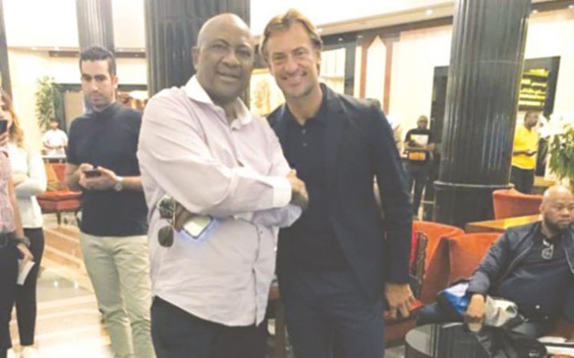 GOOD COMPANY . . . Zifa president Philip Chiyangwa (left) and two-time Nations Cup winning coach Hervé Renard pose for a photo in Manama, Bahrain, this week