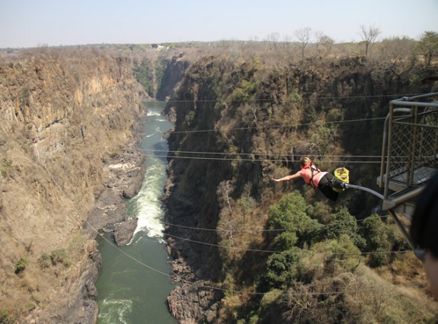 Candy Bungee jumping into Zambezi river