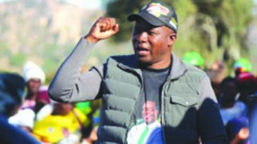 The ruling party’s aspiring candidate for Buhera Central Constituency, Cde Samson Matema addresses party supporters during a rally at Masasa Business Centre. Pictures: Tendai Gukutikwa