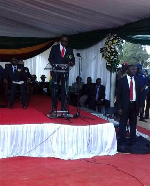 Transport and Infrastructural Development Minister Dr Joram Gumbo giving his remakrs.