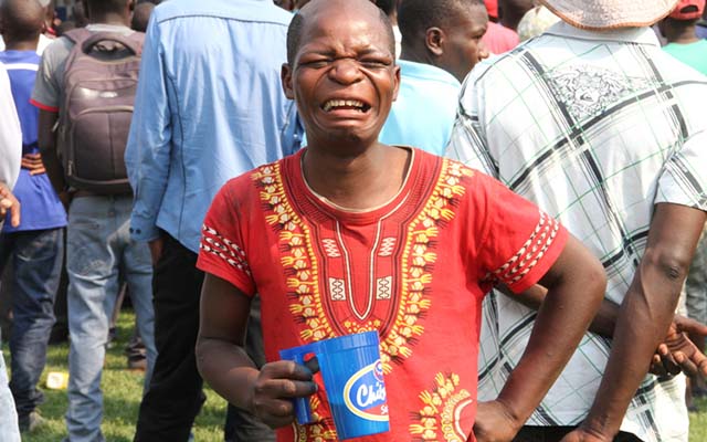 This unidentified reveller enjoys a mug of his favourite Chibuku beer at the Glamis Arena on Saturday