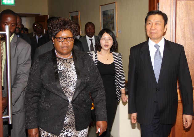 China's Vice President  Li Yauanchao meets Vice President Joice Mujuru at the Harare International Airport today 