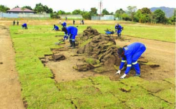 The lawn which was removed from Sakubva Stadium has found a new home at Chisamba Ground.- Pictures By Tinai Nyadzayo