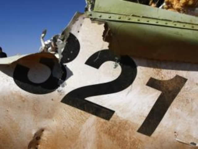 A handout picture shows the wreckage of a A321 Russian airliner in Wadi al-Zolomat, a mountainous area of Egypt's Sinai Peninsula